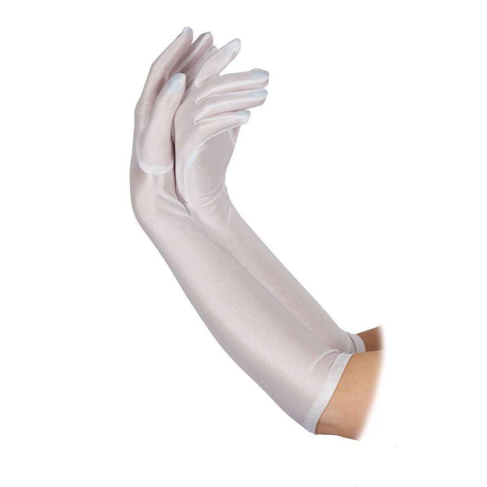 Wicked White Lame White Ladies Long Gloves Adults Fancy Dress