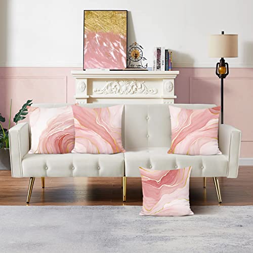 Bonhause Pink Marble Cushion Covers 45 x 45 cm Double Sided Pink Gold Modern Abstract Decorative Throw Pillow Covers Soft Velvet Pillowcases for Sofa Patio Home Decor Set of 4 - Image 4