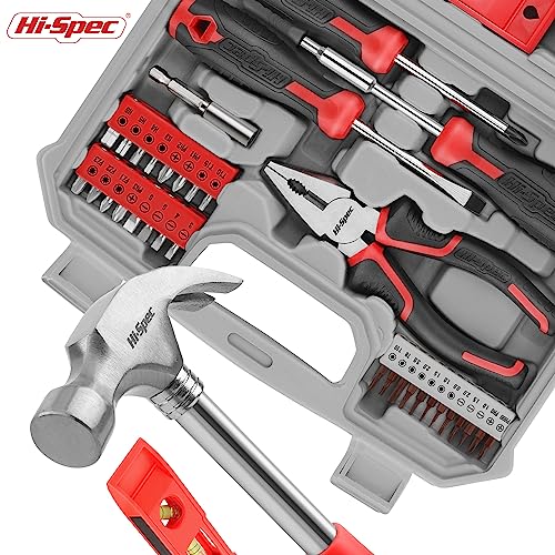 Hi-Spec Boîte à Outils Rouge 42 Pièces - Kit d'Outils Complet avec Marteau, Pinces, Tournevis - Idéal pour Bricolage et Réparations à Domicile