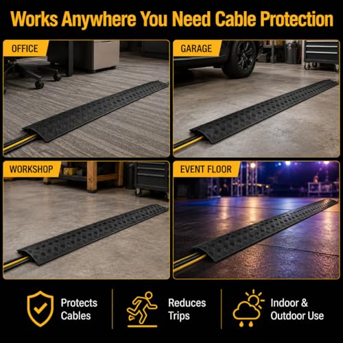 Image of 2 Pack Black Drop Over Cable Cover Ramp 40 x 5.3 x 0.9 Inch, Heavy Duty Cable Hose Protector Ramp with 1 Channel, High Load Capacity for Indoor Use, Office, Warehouse & Event Areas