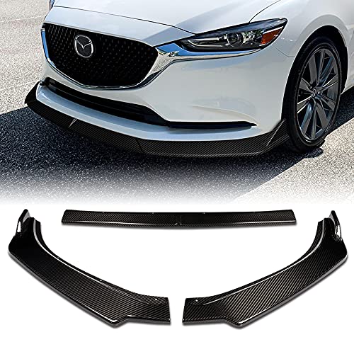 EPARTS ABS 3-Piece Front Bumper Lip Splitter Spoiler Kit Compatible With 2019 2020 2021 Mazda 6 Atenza (Real Carbon Fiber)