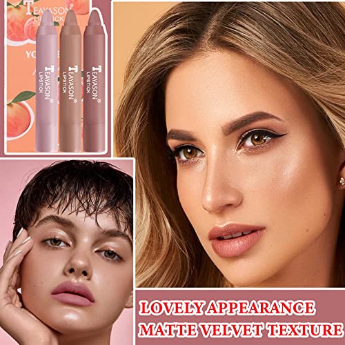 Bkpplzp 3 Pcs Matte Nude Lipstick Set,Lip Crayon Lipstick For Women Velvet Smooth Lip Gloss Stain Non-Stick Cup Lip Stick,Moisturing Long Lasting Waterproof Lipstick Lip Makeup(Set A) #TOP4