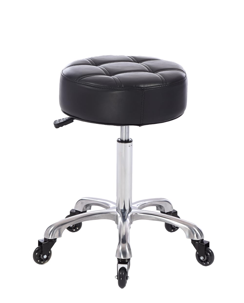 Rolling Salon Stool with Wider Round Seat- Height Adjustable Heavy-Duty Chair with Wheels for Salon Esthetician Home Office Use (with Classic Wheels, Black)