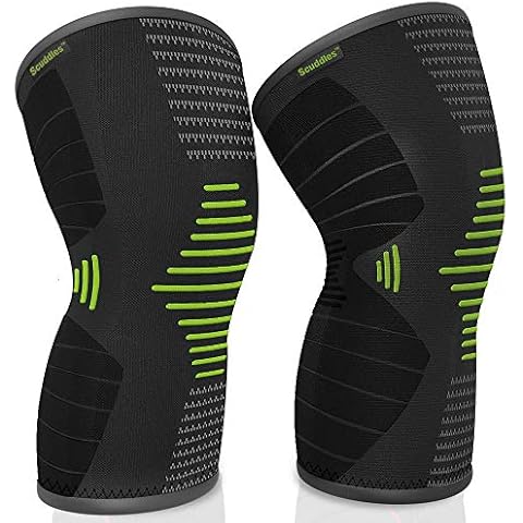 Scuddles Compression Knee Sleeve - Best Knee Brace for Meniscus Tear, Arthritis, Quick Recovery etc. – Knee Support for Running, Crossfit, Basketball and Other Sports, Green 2 Pack, 18" TOP 16.5" BOTTOM (SCKGL) Cover