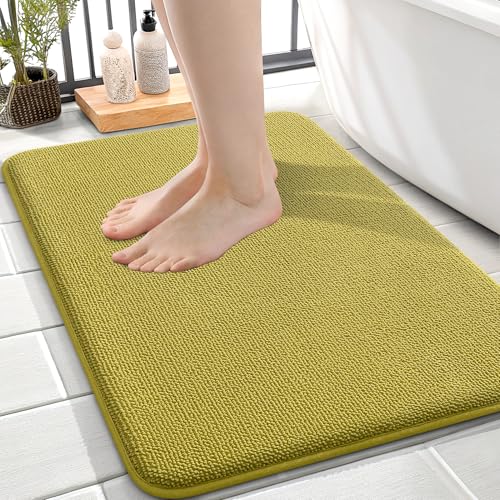 Image of OLANLY Thick Memory Foam Small Bathroom Rugs 24x16, Extra Soft Absorbent Bath Rug, Quick Dry Bath Mat, Non-Slip, Machine Washable Mat for Bathroom, Tub and Shower, Home Decor Accessories, Deep Mustard