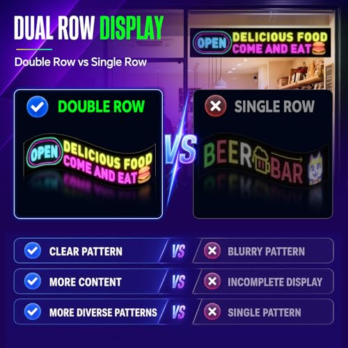 Image of Rayhome Full Color Dual Row Programmable LED Sign, 43''x6.3'' Flexible P5 USB Bluetooth APP Control LED Signs Custom Text Message Pattern Scrolling LED Display for Store Bar Hotel School.