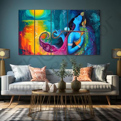Image of The Castle Decor Radha Krishna Wall Painting for Living Room Big Size - Radha Krishna Painting Wall Decor for Bedroom, Office, Hotels - Peaceful Digital Painting Wooden Framed for Gifting (27x48 inch)
