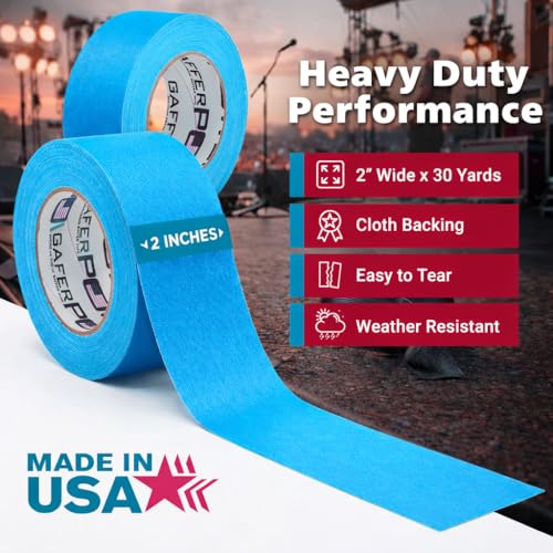 Image of Gaffer Power Professional Grade Gaffer Tape 2 Inch x 30 Yards, Fluorescent Blue - Made in USA, High Visibility Cloth Tape for Floor Marking, Stage, Film, Clean Removal, Heavy Duty