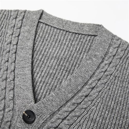Men's V-Neck Warm Cardigan Single-Breasted Slim Stretchable Vertical Striped Long-Sleeved Sweater4