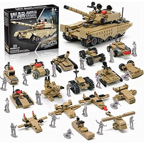 Army Tank Toy Building Blocks Set Compatible with Lego, Create a Armored Tank or 16 Small Military Models, with Toy Soldiers, Great Army Men Toys Gifts for Boys Kids and Teens Age 6+ Year Old Cover