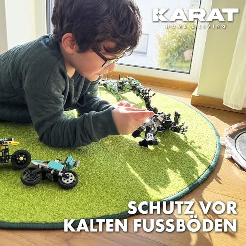 KARAT Teppich rund Ø 100cm Grün - Moderner Flauschiger Velours Kurzflor Teppich für Kinderzimmer - Spielteppich, Kinderteppich Krokodil
