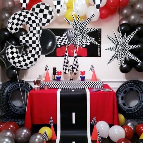 Image of TONIFUL 3rd Birthday Balloons Kit 40 Inch Checkered Number 3 Foil Balloon