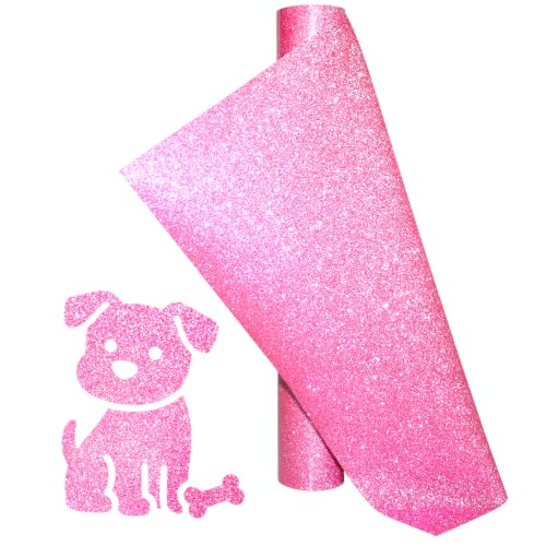 Image of Glitter Pink Heat Transfer Vinyl Roll 12 x 5 Feet Iron on HTV for T-Shirts, DIY Design Silhouette Cameo &Heat Press Machine(Pink htv)