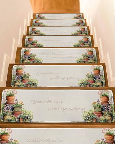Non Slip Stair Treads for Wooden Steps Rustic Potted Flower