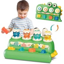 Interactive Cause and Effect Toy for Toddlers 1-2-3, Montessori Baby Pop Up Toys with Buttons & Hammer, Sensory Fine Motor Skills Toy for Boy Girl 12 18 Months