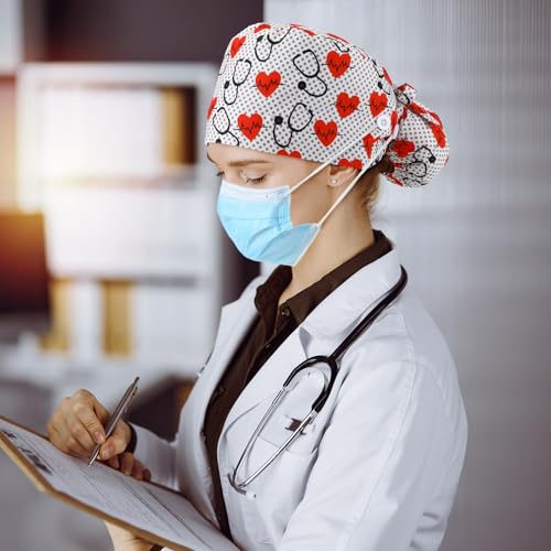 Image of Unittype 4 Pcs Nurse Caps for Women Nursing Working Caps with Button and Sweatband Adjustable Elastic Scrub Hats for Dentist