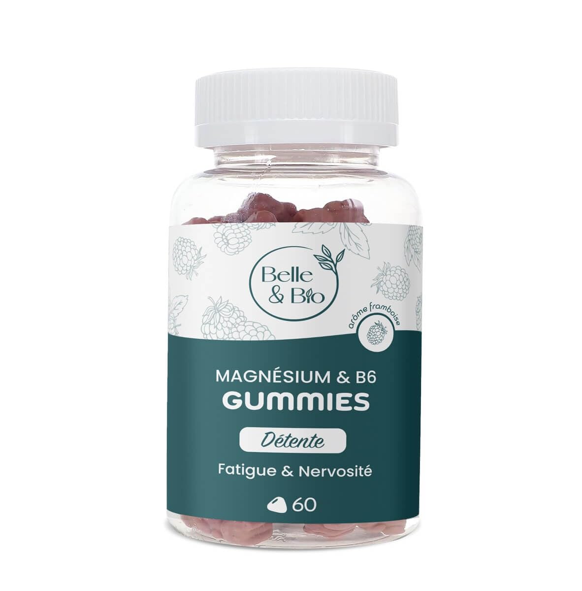 Belle&Bio - Gummies Magnésium & Vitamine B6 - Sérénité intérieure & énergie retrouvée - Compléments Alimentaires - Made in France - Magnésium, Vitamine B6 - Cure 1 mois - 60 Gummies