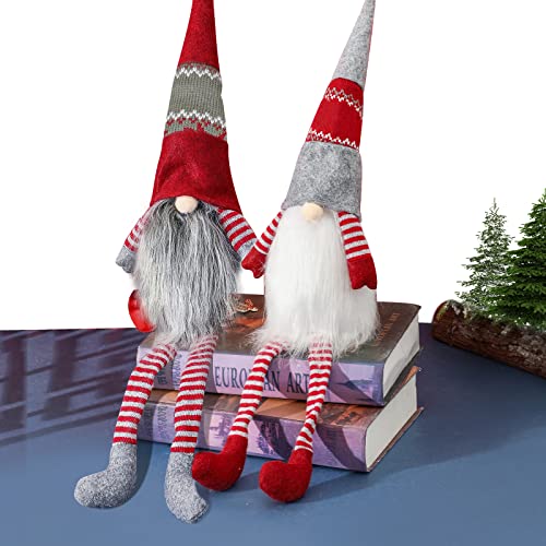 SKYIOL Weihnachtswichtel 2 Stück Wichtel Figuren Groß Sitzend 55cm Kantenhocker Schwedischer Zwerg GNOME mit Plüsch Bart für Weihnachten Ostern Geschenk Zimmer Tisch Weihnachtsdeko Cover