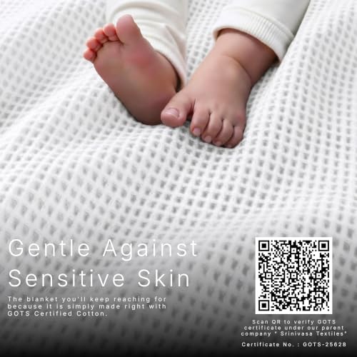 Image of GOTS Certified 90 inchX90 inch Queen 100% Organic Cotton Waffle Blanket-White | Premium Waffle Blankets & Throws for Bed, Throw Blanket for Couch, Modern & Cozy Blanket, All Season, Comfy and Soft Blankets