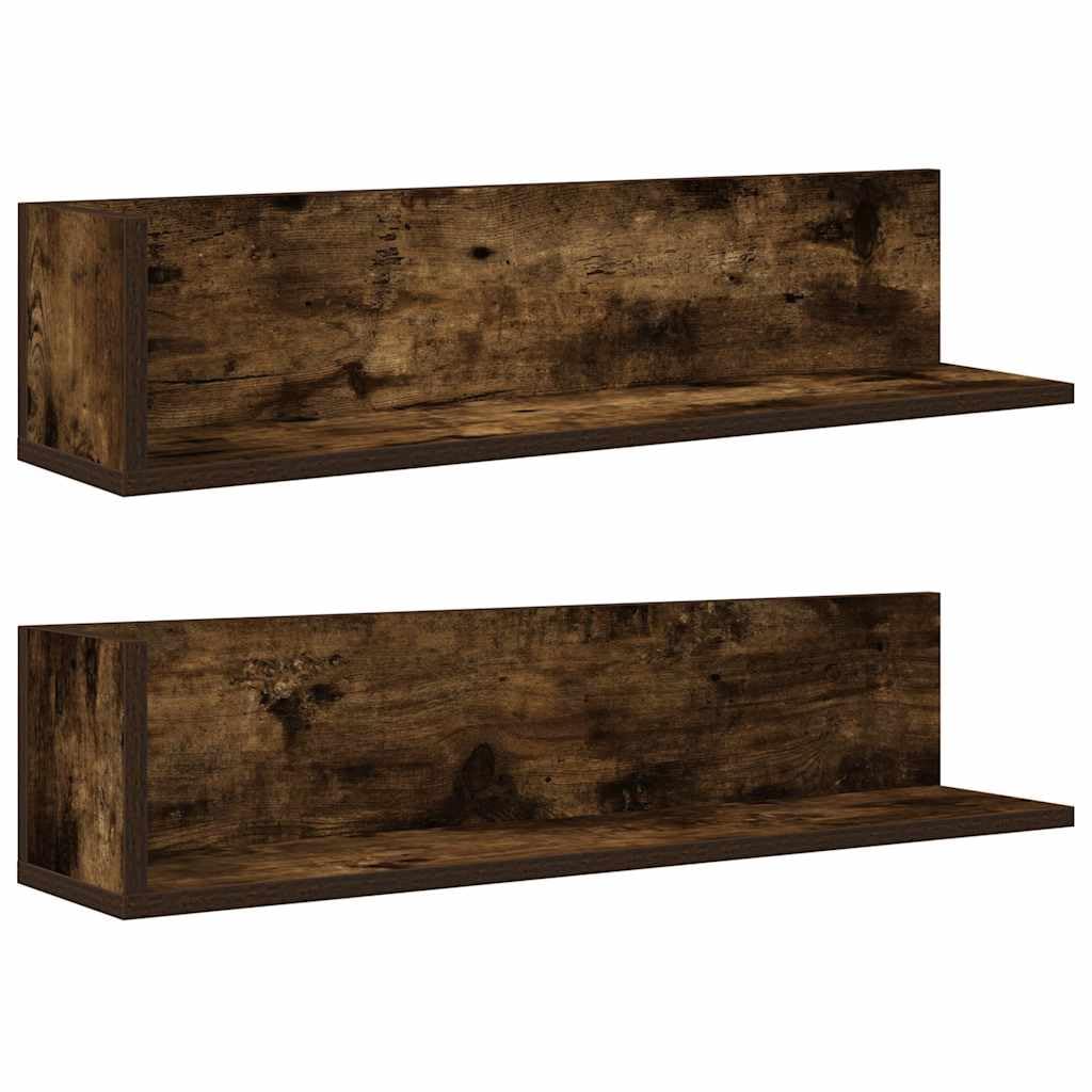 Wandregal Set 2 STK aus Holzwerkstoff Räuchereiche 75 x 16,5 x 16,5 cm Schweberegal mit 20 kg Belastbarkeit Modernes Design für Wohnzimmer Schlafzimmer Flur