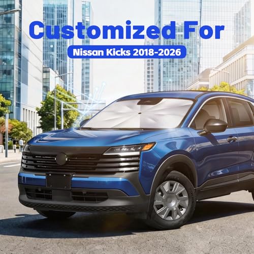 Image of Car Windshield Sun Shade for Nissan Kicks 2018-2026 -[Reflective Coated Fabric] Sunshade Umbrella for Front Window, Car Shades Sun Visor Keep Car Cool and Protects Interior, 1:1 Exact Fit