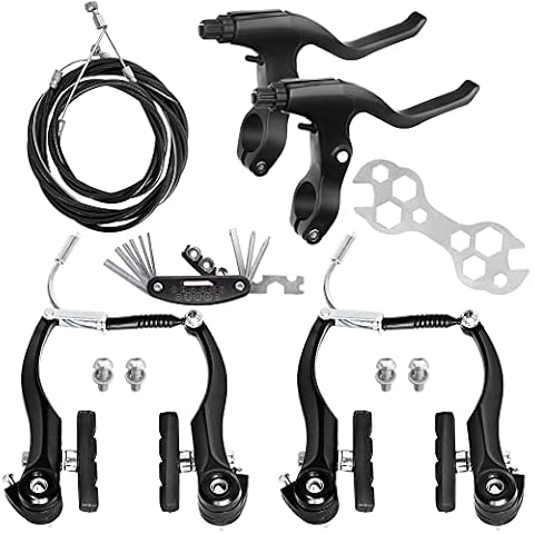 Gashwer Complete Bike Brakes Set, Universal Bike Front and Rear MTB Brake, Inner and Outer Callipers Cables Lever Kit with Multi-Tool Wrenches Black Cover