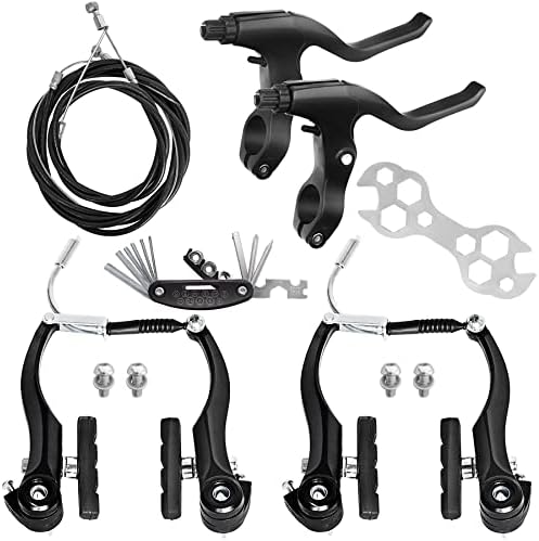Gashwer Complete Bike Brakes Set, Universal Bike Front and Rear MTB Brake, Inner and Outer Callipers Cables Lever Kit with Multi-Tool Wrenches Black