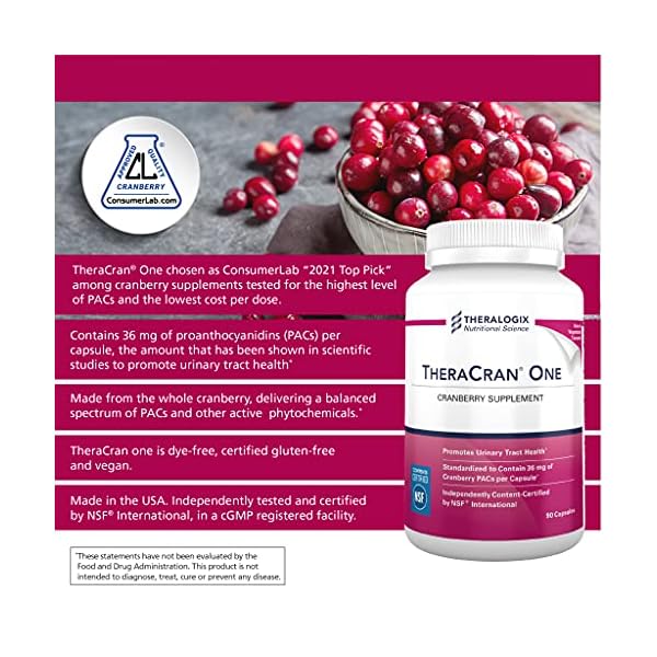 TheraCran-One-Cranberry-Supplement-36mg-PACs-Per-Capsule-Cranberry-Extract-Supports-Urinary-Tract-Health-90-Day-Supply Theralogix TheraCran One Cranberry Capsules - 90-Day Supply - Cranberry Supplement for Men & Women - Cranberry Pills to Support Urinary Tract Health* - 36mg PACs per Capsule - NSF Certified - 90 Caps