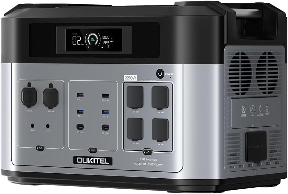 OUKITEL BP2000 Portable Power Station, 2048Wh Solar Generator with LiFePO4 Batteries, 5 x 2200W AC Outlets, LiFePO4 Battery for Home, Outdoor Camping, RV, Emergency (Solar Panel Optional)
