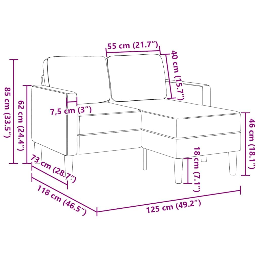Genérico Sofá de 2 plazas con Chaise Longue Forma de L Azul 125 cm Lino,Mobiliario,Sofás,Azul,4107079