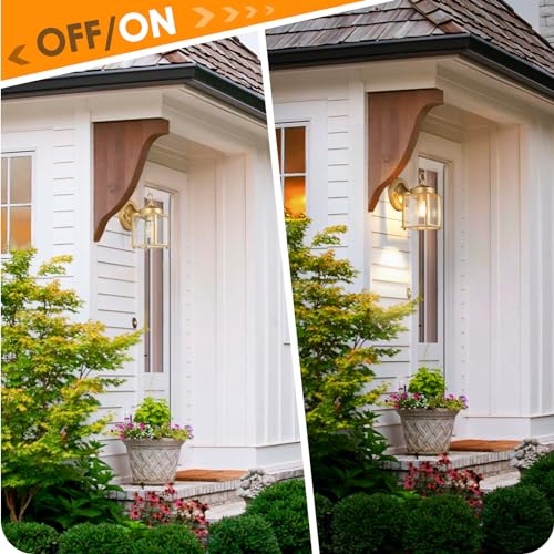 Image of MATAMEYE Outdoor Wall Lantern, Exterior Waterproof Wall Sconce Light Fixtures, Gold Front Door Lighting with Clear Beveled Glass Shade, 2 Pack