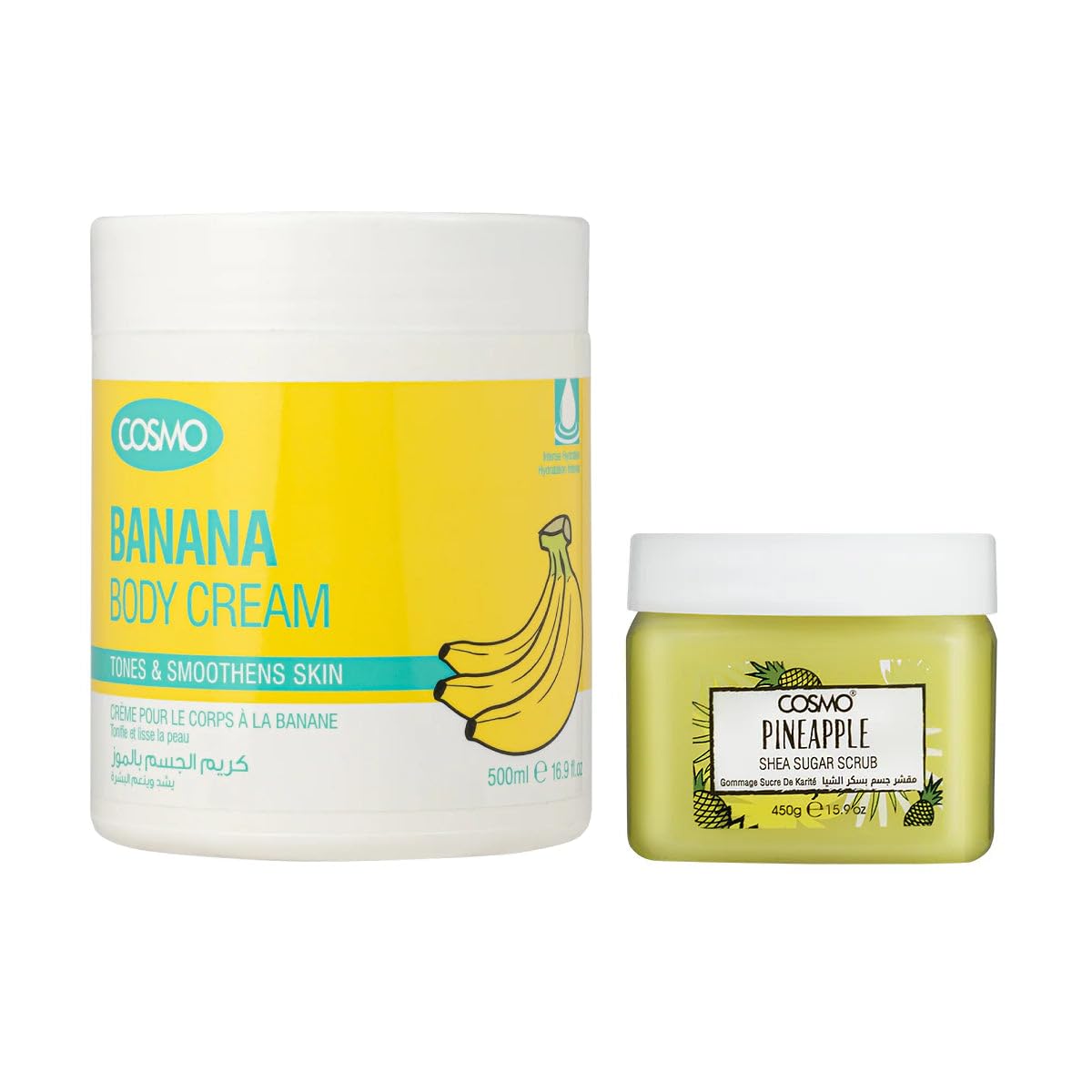 Cosmo Bath & Body Set Banana Body Cream 500ml & Pineapple Shea Sugar Scrub 450g Combo | Hydrating | Moisturizer | Brightening | Fast Absorbing | Non Greasy | Deep Exfoliate Scrubber | For Men & Women-image-33