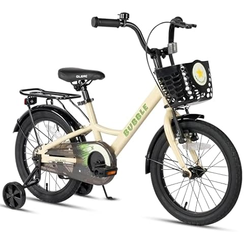 Glerc Bubble 16 Inch Kids Bike for 5 7 6 8 Years Old Little Boys & Girls Bicycles with Basket & Traning Wheels & Rear Rack & Bell for Birthday Gift, Beige Cover