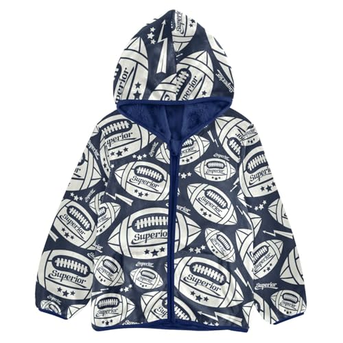 CaTaKu Boys Fleece Jacket Zip Up Hoodie Rugby Ball Star Toddler Kids Fall Winter Jacket for Boys 3-10Y