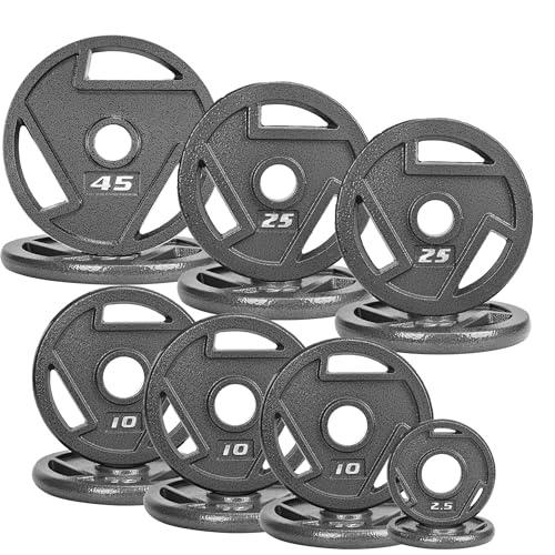 Fitvids Olympic Cast Iron 2-Inch Weight Plates for Strength Training & Weightlifting, 255 Pounds Set, Multiple Packages