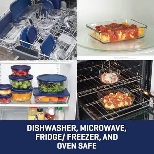 Anchor Hocking 26 Piece Glass Storage Containers with Lids (13 Glass Food Storage Containers & 13 Navy Blue SnugFit Lids) image 3