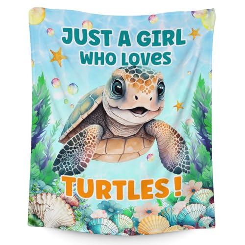 Sharecolor Sea Turtle Gifts for Women Girls, Cute Blanket for Kids Teens Adults, 60”x50” Just a Girl Who Loves Turtles Blanket Decor for Office Sofa Couch Bed