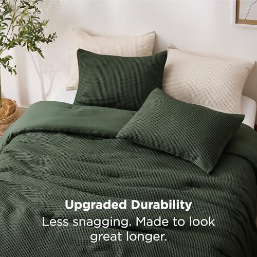 Image of Bedsure King Bed Comforter Set Oliver Green, Waffle Breathable Bedding Set, All Season Comforter with 3 Pieces, 1 Waffle Weave Comforter (104 inchx90 inch) and 2 Pillowcases (20 inchx36 inch)