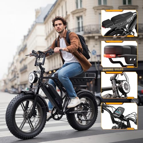 Image of TST Electric Bike for Adults, 1500W Peak Motor 60 Miles Fat Tire Ebike with 48V 15Ah Removable Battery 20 inch Fat Tire Electric Bike, Dual Suspension,R9