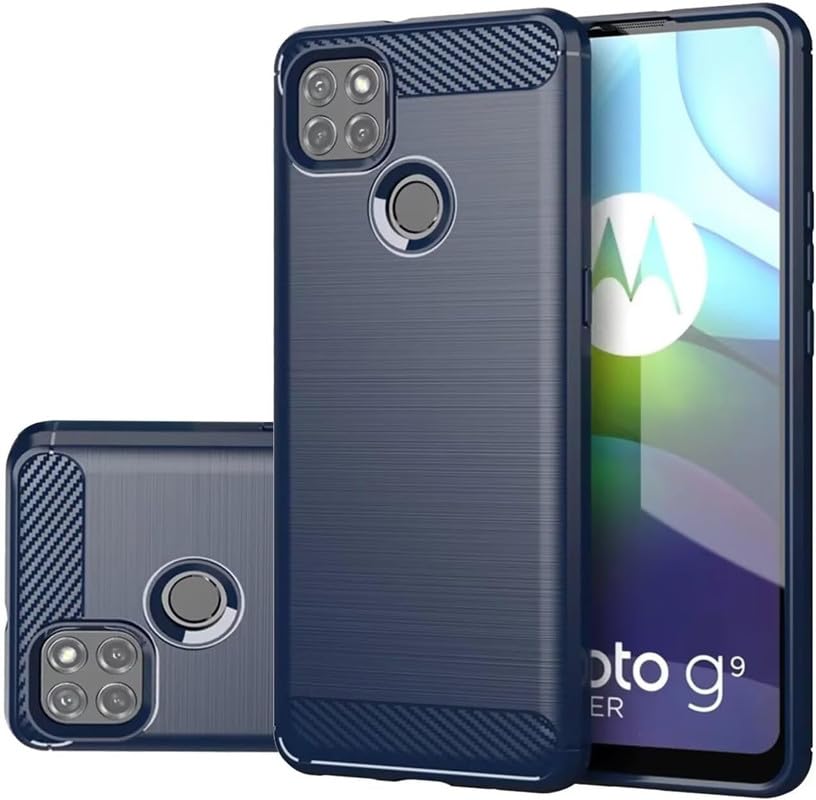 Image of NPRC Hybrid Ultra Slim Protective Case TPU Non-Slip Carbon Fiber Texture Shockproof Case Cover for Moto G9 Power - Blue