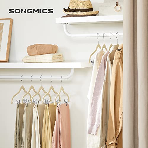 SONGMICS-30-Pack-Pants-Hangers-167-Inch-Long-Velvet-Hangers-with-Adjustable-Clips-Heavy-Duty-Non-Slip-Skirt-Hangers-Space-Saving-for-Pants-Skirts-Coats-Dresses-Sandy-Beige-UCRF012M30