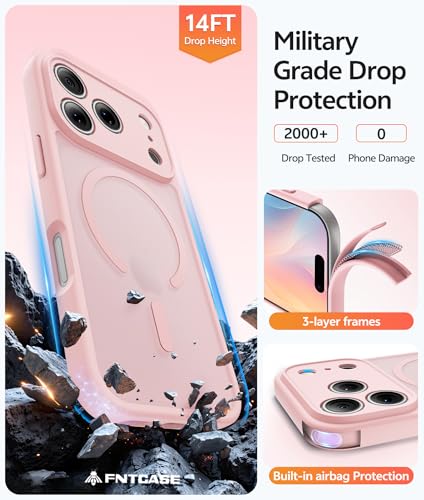 Image of FNTCASE for iPhone 17 Pro-Max Case: [Compatible with Magsafe] Translucent Matte Cases with [Full Camera Protection] [Screen Protector] Military Grade Shockproof Protective Phone Cover - Light Pink