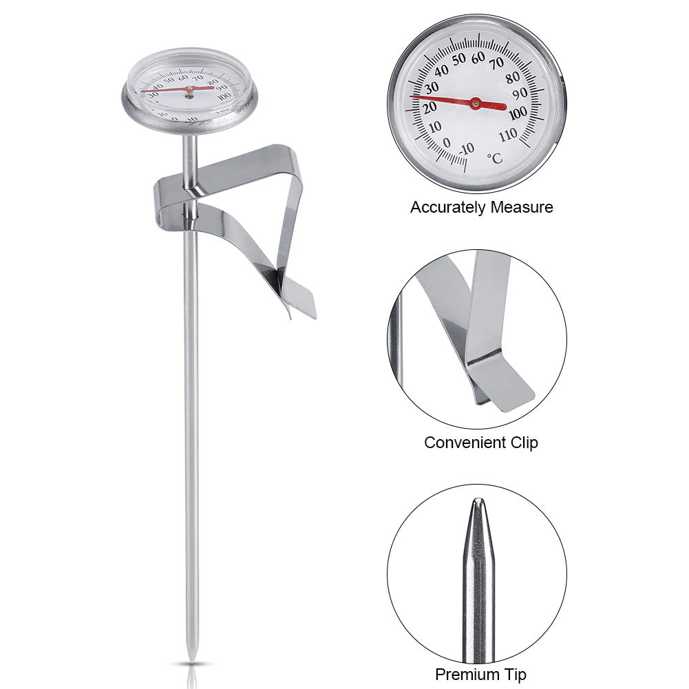 Tbest Termometro per latte in acciaio inossidabile -10~110 ℃ facile da pulire accessori per schiumatura del caffè