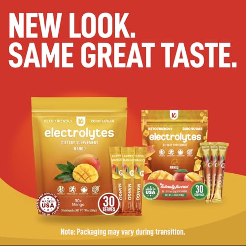 Image of Keppi Electrolytes Powder Packets - Mango Flavor 30 Servings - No Sugar Hydration Supplement with Potassium, Magnesium, Sodium - Keto, Vegan, Fasting-Friendly, Zero Calorie Hydration Packets