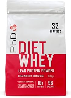PhD Nutrition Diet Whey Low Calorie Protein Powder, Low Carb, High Protein Lean Matrix, Strawberry Milkshake Diet Whey Protein Powder, High Protein, 32 Servings Per 800g