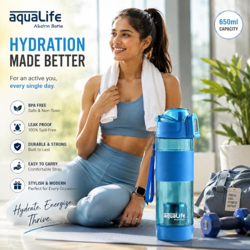 Image of Lipsa Alkaline Water Bottle 650ml | Hydrogen & Mineral Filter Purifier Bottle | Portable Alkaline Water Bottle for Home, Office & Travel | (Blue)