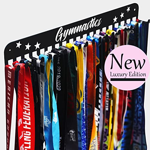 iBobbish Premium Gymnastics Medal Holder Display Rack with 20 Hanging Hooks Gymnastics Medal Holder For Wall with 16inchL Upgraded Gymnastics Medal Holder with Simple Design For Girls & Boys in Black