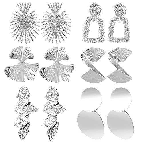 6 Pairs Bmadge Statement Earrings Set for Women, Large Silver Gold Geometric Earrings Hypoallergenic Dangle Earring Jewelry Gifts - Main Image