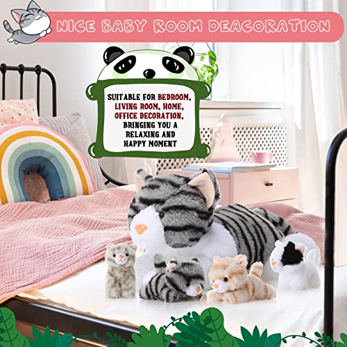 Image of Skylety 5 Pieces Cat Stuffed Animal with Babies Inside Belly Plush Cat Pregnant Mommy Kitty with 4 Cute Fluffy Stuffed Kittens Christmas Birthday Surprise Gifts(Gray)