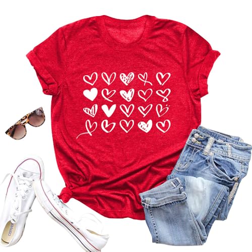 Image of Valentines Shirts for Women Valentine Love Heart Printed Graphic Tshirt Cute Girls Casual Top